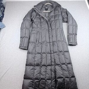 The North Face Women's XS Long Goose Down Puffer Coat Gray Hooded Parka A64P